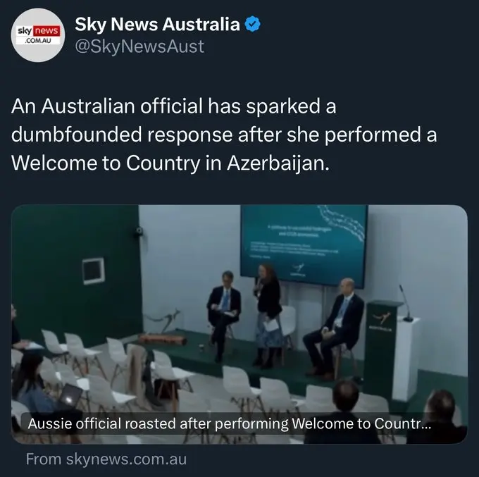 An Australian official has spark a dumbfounded response after she performed a 'Welcome to Country' in Azerbaijan. 