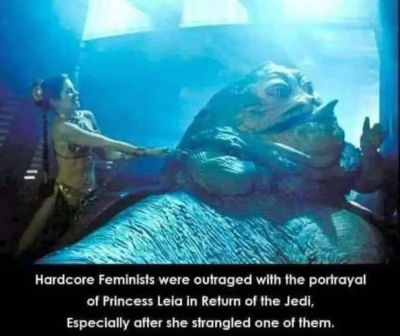 Hardcore Feminists were outraged with the portrayal of Princess Leia in Star Wars Return of the Jedi, Especially after she strangled one of them