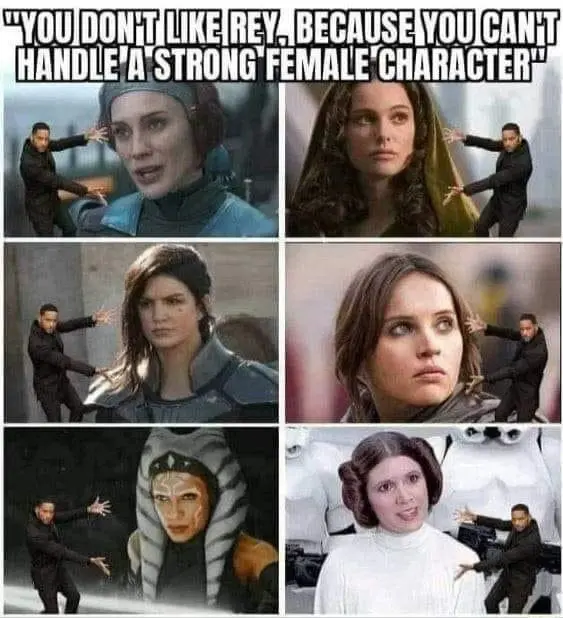 "You don't like Rey because you can't handle a strong female character"