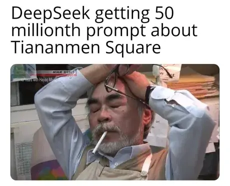 DeepSeek getting it's 50 millionth prompt about Tiananmen Square