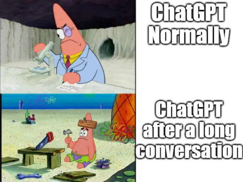 ChatGPT Normally vs ChatGPT after a long conversation