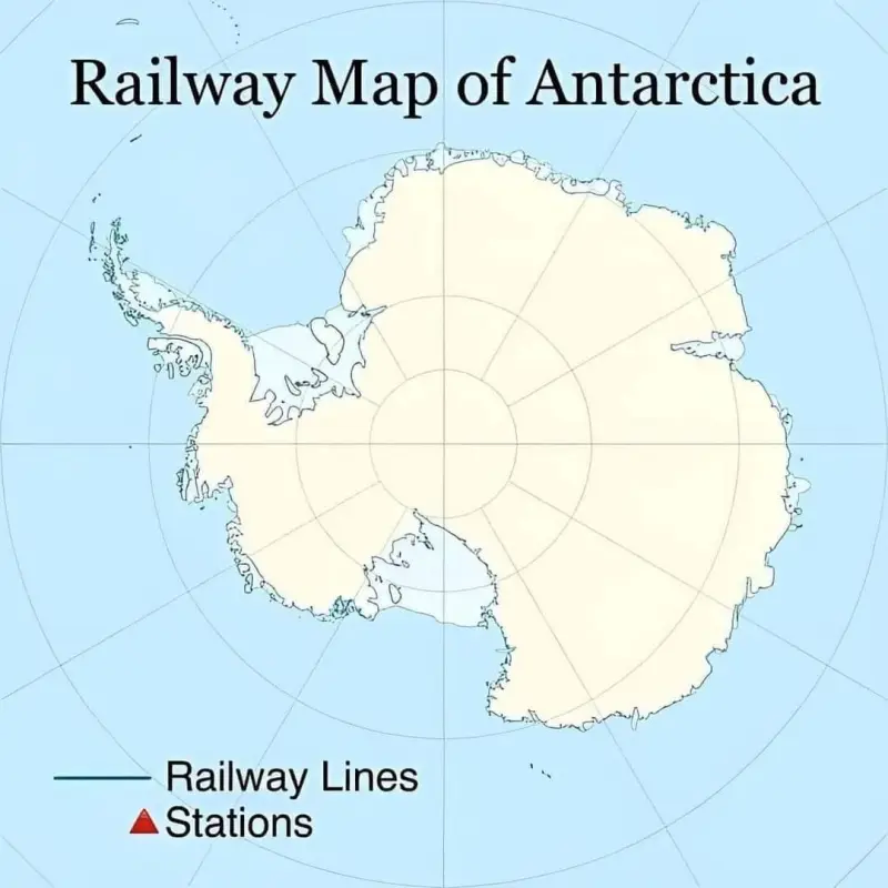 Map of Railway lines and stations in Antarctica 