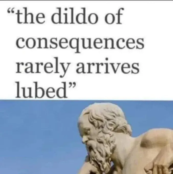 "the dildo of consequences rarely arrives lubed"