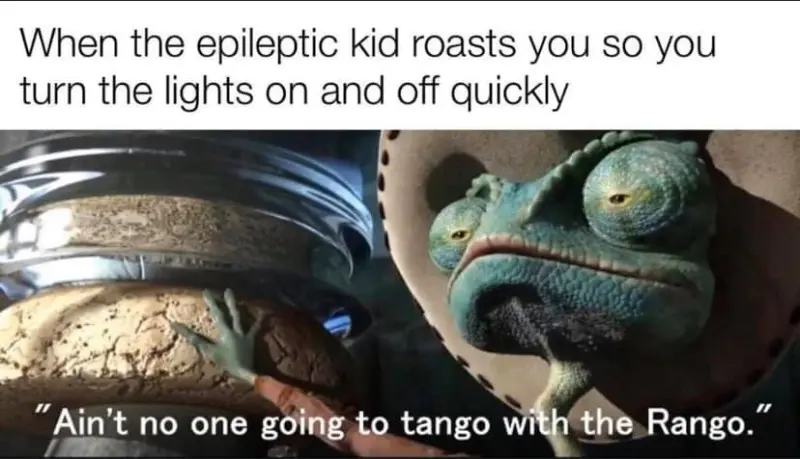 When the epileptic kid roasts you so you turn the lights on and off quickly: "Ain't no one going to tango with the Rango"