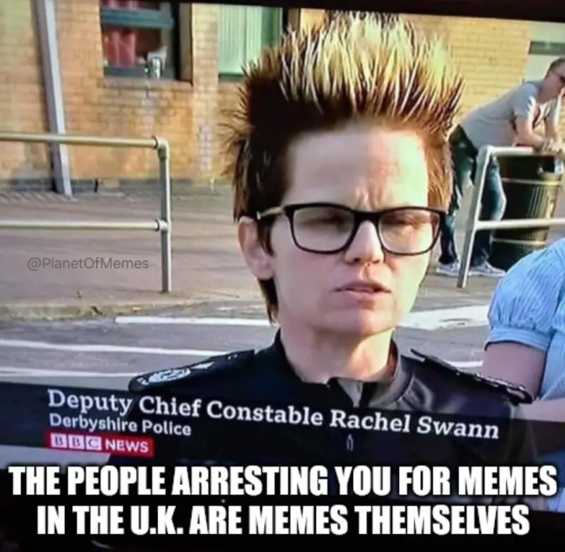 The people arresting you for memes in the UK are memes themselves. Deputy Chief Constable Rachel Swann. Derbyshire Police