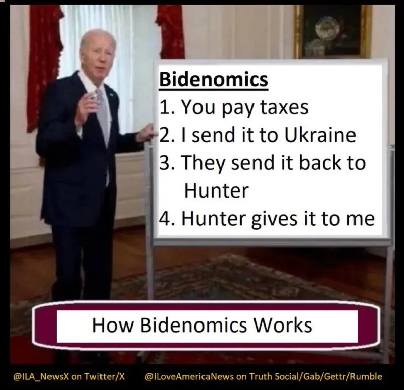 1. You pay taxes
2. I sent it to Ukraine
3. They send it back to Hunter
4. Hunter gives it to me