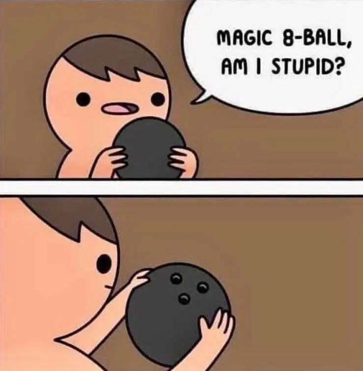 Magic 8-Ball, Am I Stupid?
[Bowling Ball]