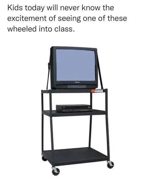 Kids today will never know the excitement of seeing one of these wheeled into class