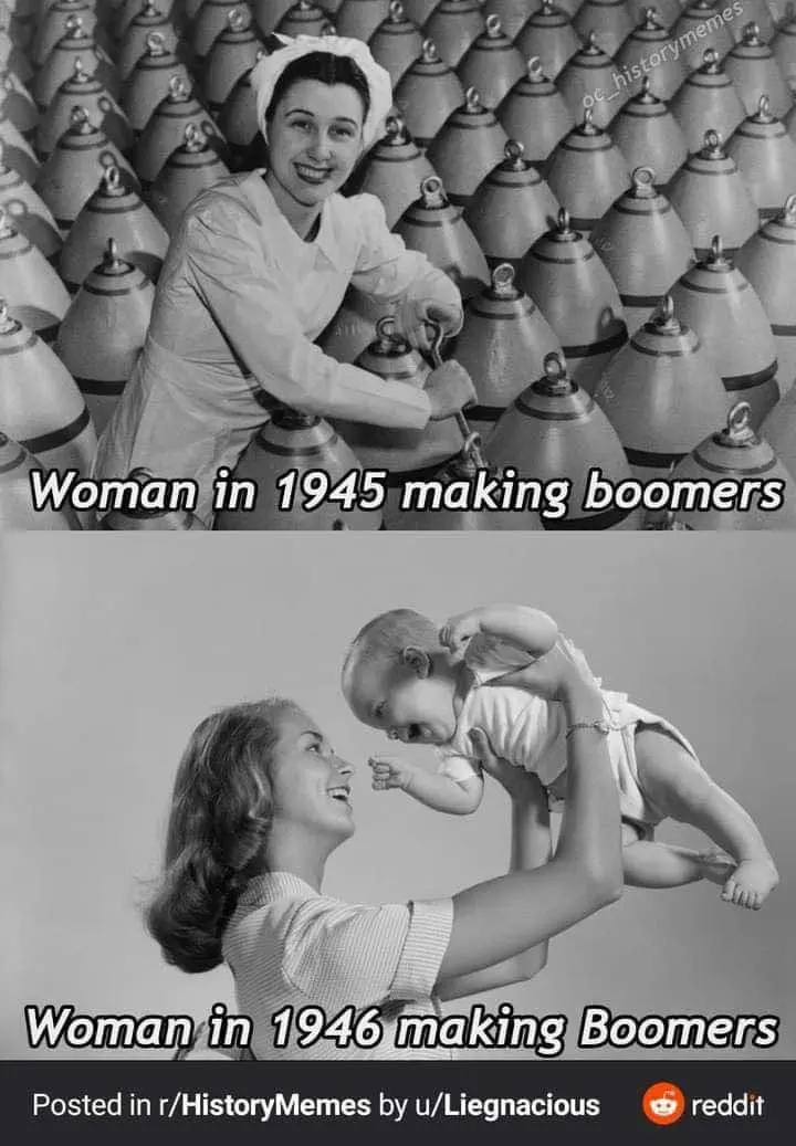 Woman in 1945 making boomers vs Woman in 1946 making boomers