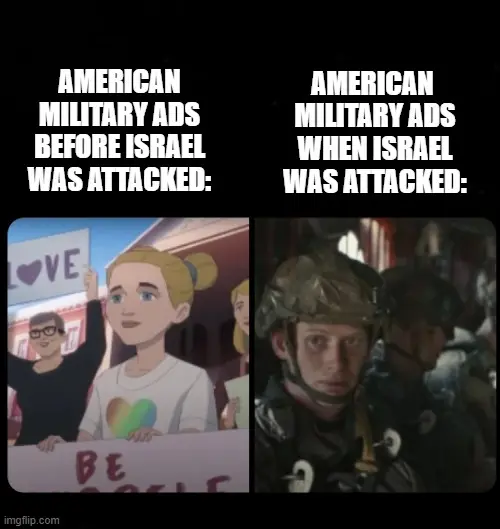 American Military Ads before and after Israel was attacked